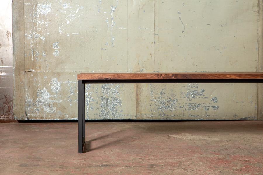 wood and metal dining bench