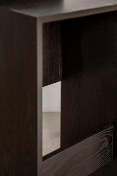 black wood bar stool detail
